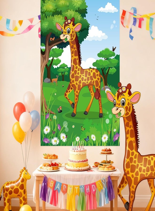 PLULON Pin The Tail on The Giraffe Party Game, Birthday Games Big Giraffe Poster with Tail Stickers for Zoo Animal Party Favors Wall Decorations Birthday Activities Jungle Party Supplies - Image 5